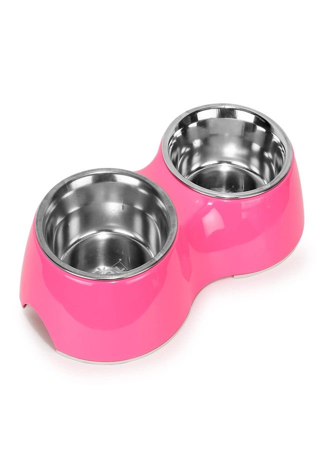 BASIL Double Dinner Set Stainless Steel Food Water Feeding Bowls (Melamine Bowls Pink Color & Size: Large (1600 Ml)) for Pets, Dogs, Cats, Puppy - Image 2